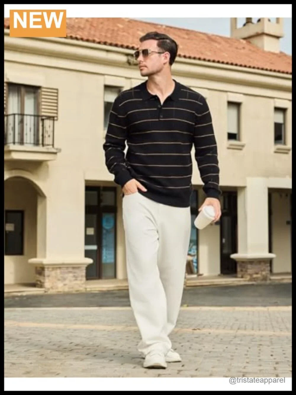 Long Sleeve Plaid Knit Polo Sweater with Button Closure